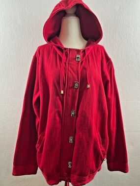 VTG Focus USA Red Cotton Turnlock Full Zip Hooded Jacket Lagenlook L